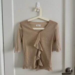 Melani Shimmering Beige Ruffle V-Neck Blouse